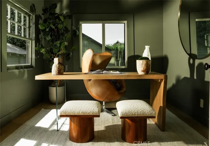 Color drenched office on first floor.