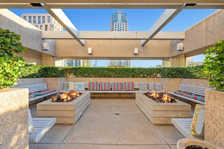 Terrace Level Outdoor Fireplace and Lounge Area