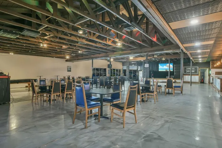 Dining room with finished concrete flooring