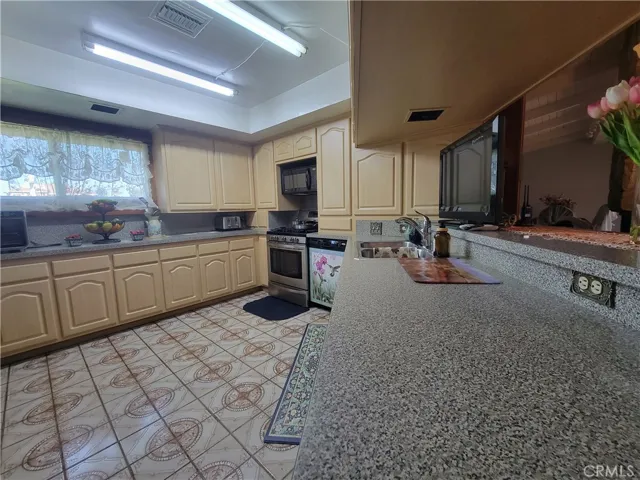 Kitchen has tile floors