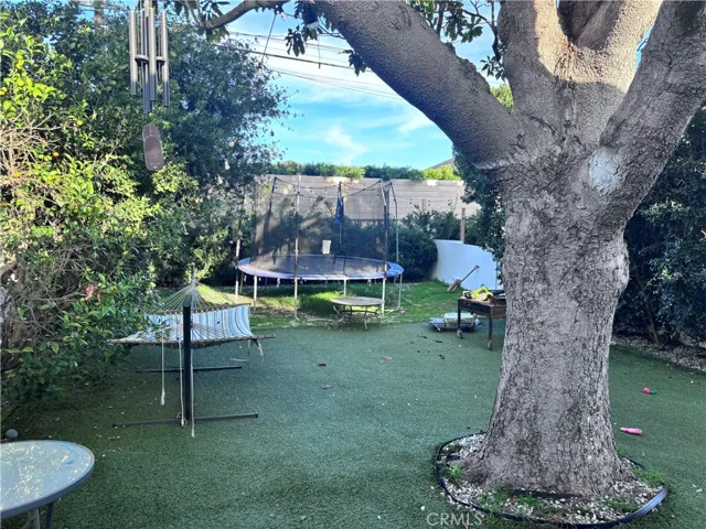 Back yard with artificial turf.