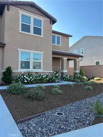 Freshly updated frontward and blooming rosebushes