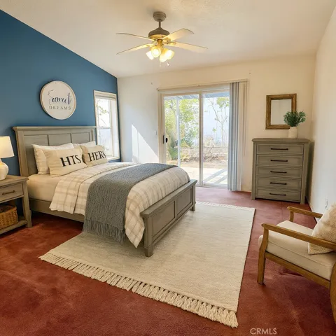 AI altered photo to stage primary bedroom