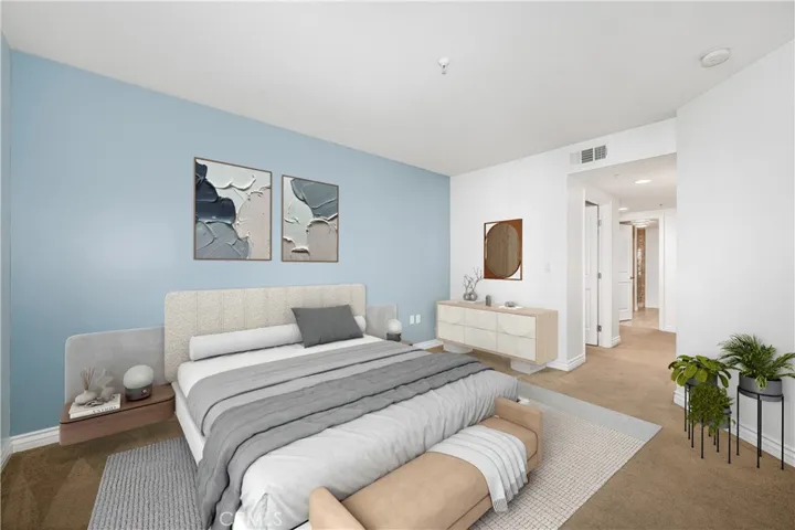 Virtually staged primary bedroom