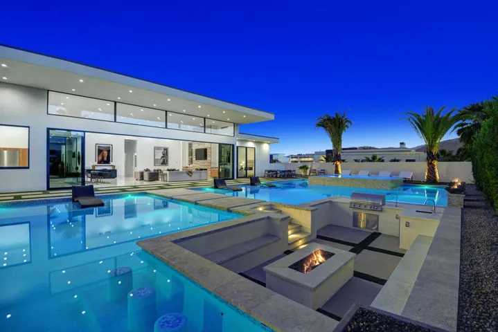 POOL AND SUNKEN BBQ PIT TO HOUSE NIGHT