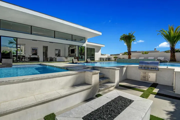 SUNKEN BBQ PIT TO POOL AND HOUSE