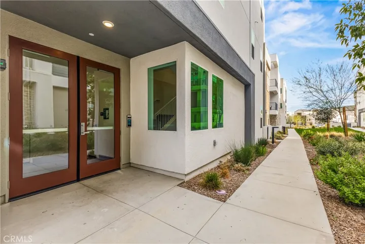 Front entrance of building with secured access