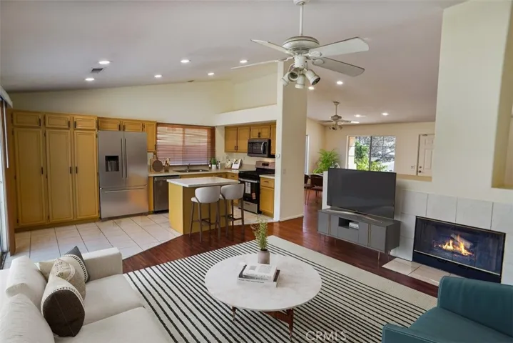family room to kitchen virtual staged