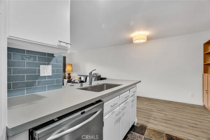 Modern quartz countertop and stainless sink basin