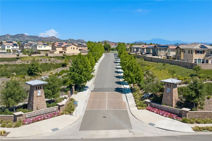 Aerial view of the entrance to the Santa Rosa Highlands Community