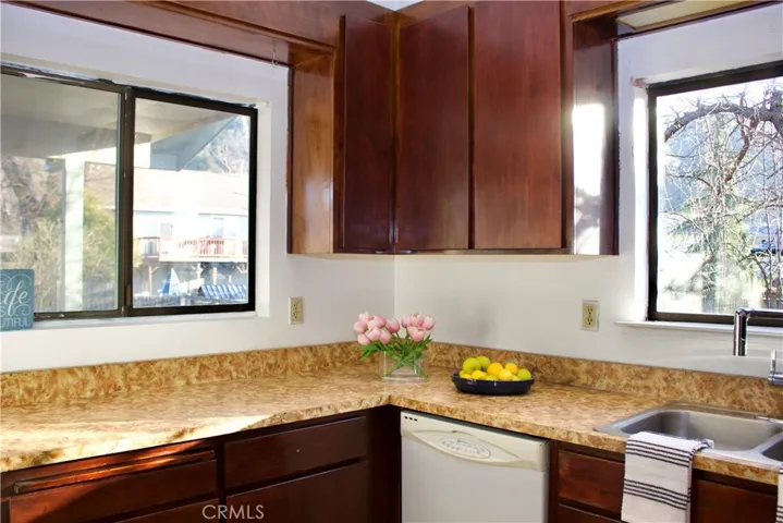 Sunny and bright kitchen with plenty of counter space.