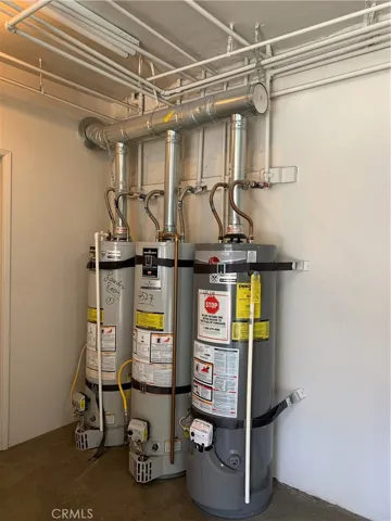 Water heater in the community laundry room.