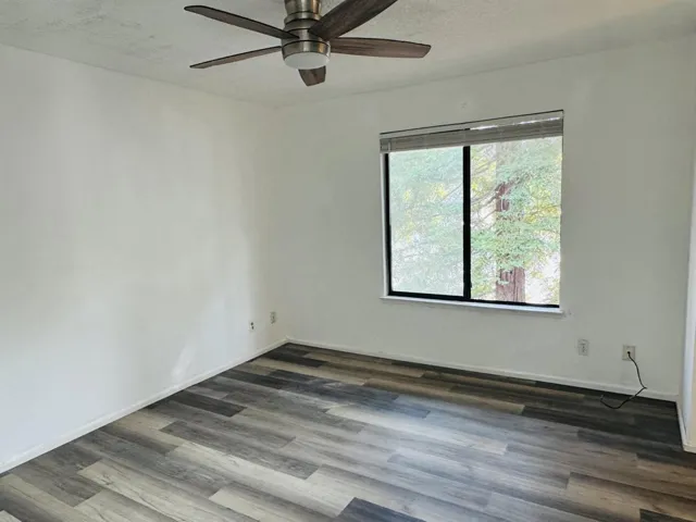Unfurnished room with dark wood-style flooring and a textured ceiling