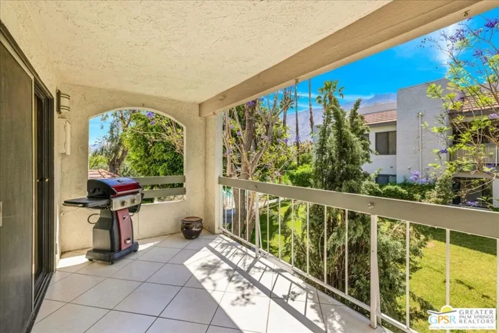 large, tiled balcony with view