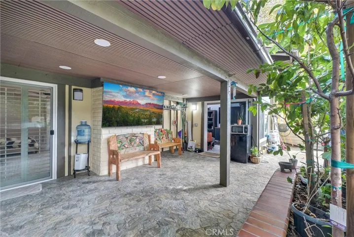 Patio renovated with a new roof.