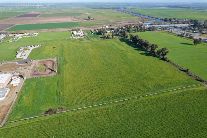 View of rural area with large plots for crops