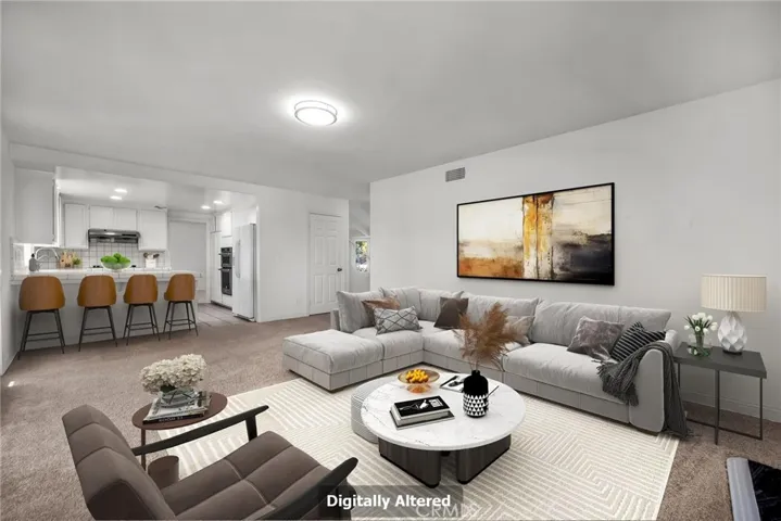 VIRTUALLY STAGED Den with view of adjacent Kitchen