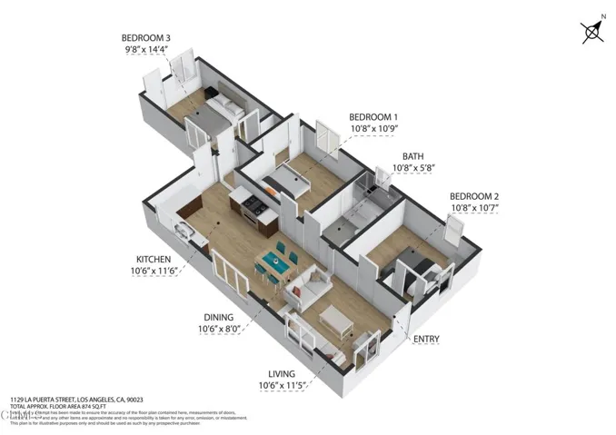 1129 La Puerta St - 3D Floor plan #1