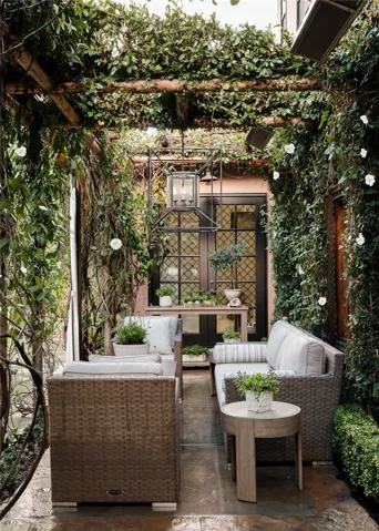 Backyard Loggia with heaters and seating area