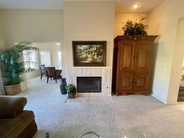 Living room fireplace view