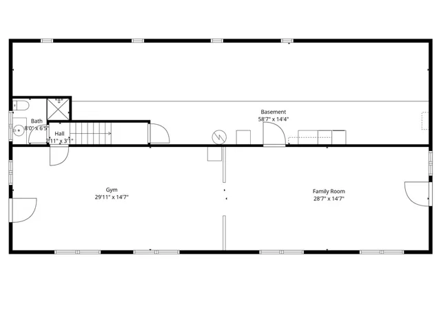 Floorplan of bottom level. Measurements and layout are approximate.