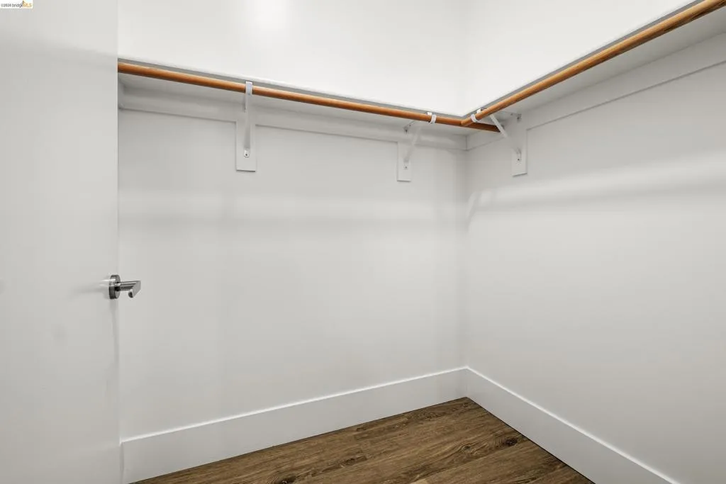 Walk in closet featuring dark wood-style flooring