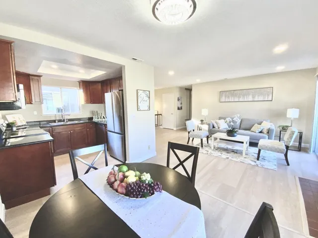 Kitchen & dining area & living room