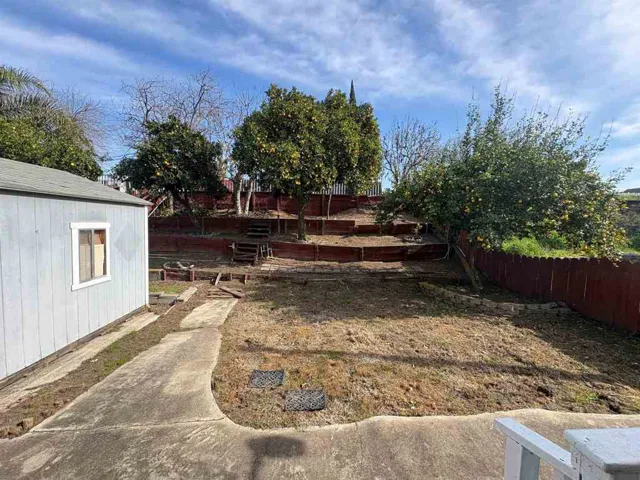View of fenced backyard