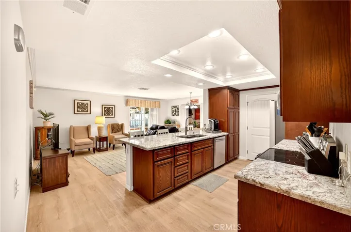 Kitchen leads to family and dining room area