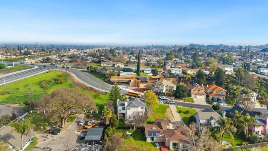 Aerial perspective of suburban area