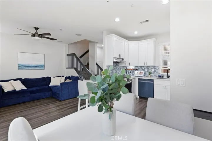 The kitchen flows seamlessly into the main living area.