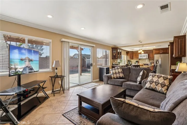 Open, spacious family room with backyard access