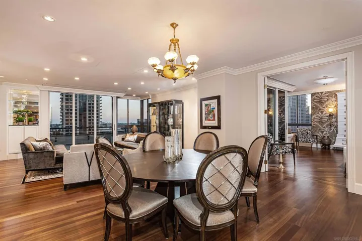 The living/lounge/dining area offers approximately 18 x 37 feet to create within as you wish.  Ceiling height is 9 feet.