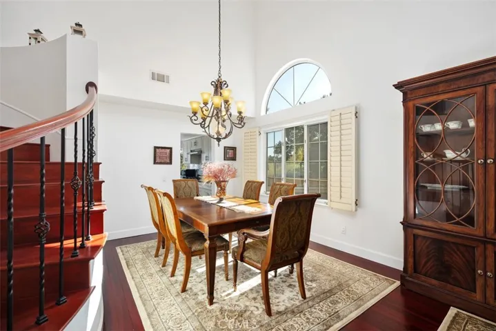 Formal dining with vistas to pool