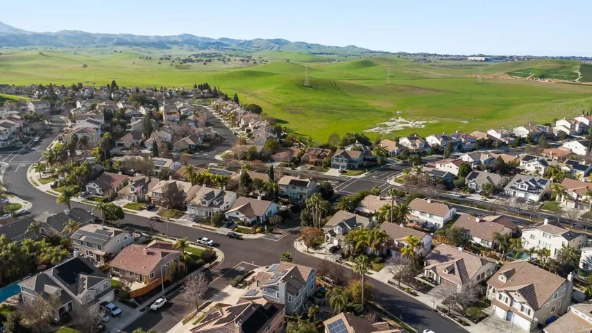 Drone / aerial view of a mountainous background