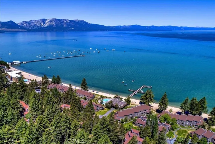 overhead view of Lake Tahoe, steps away from this home