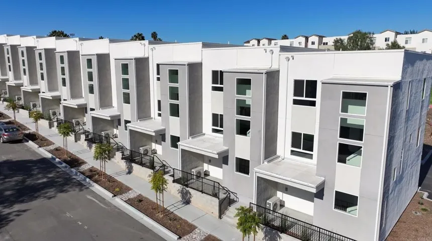 Modern rowhome design showcasing the scale and layout of the community.