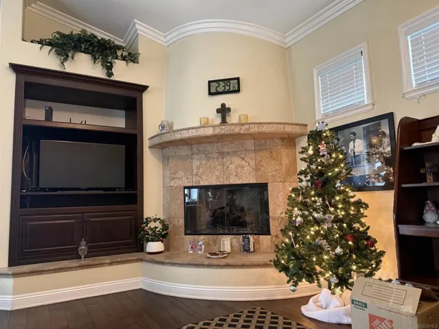 Built-in entertainment and beautiful stone fireplace.
