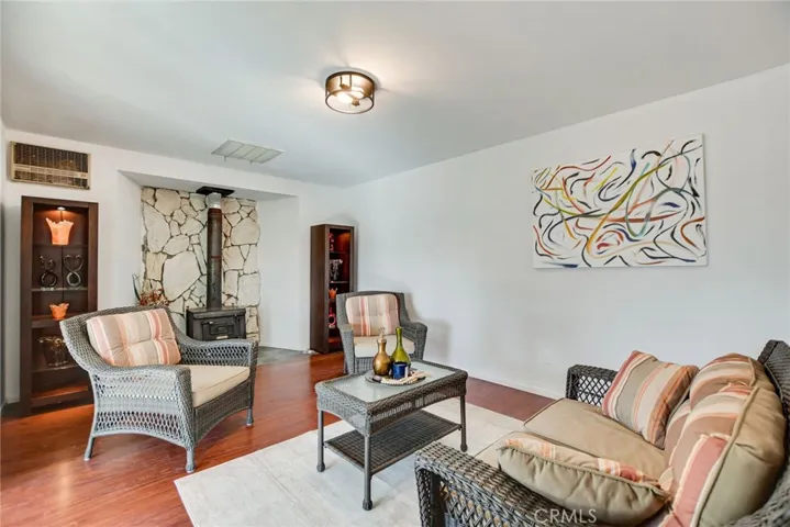 Family room with wood burning stove.