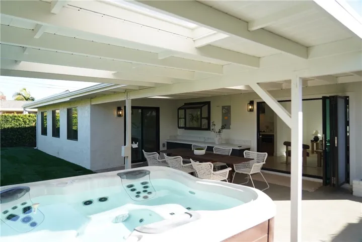 View from back property line toward backyard amenities