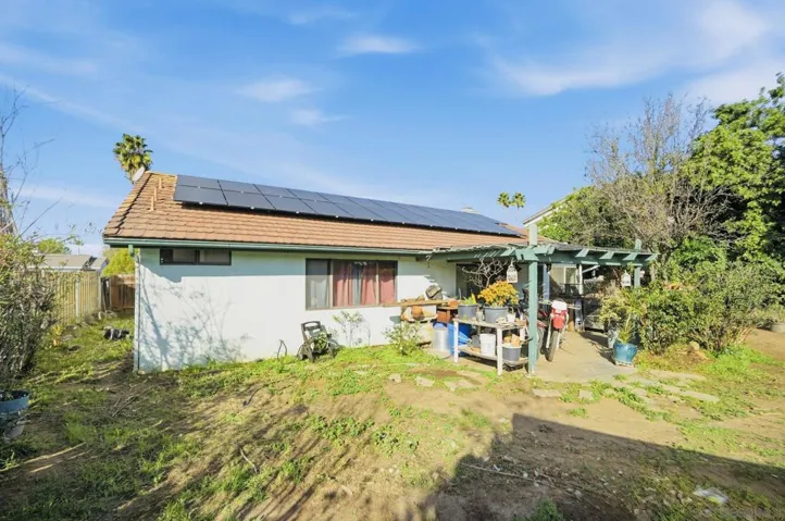 Solar panels and covered patio
