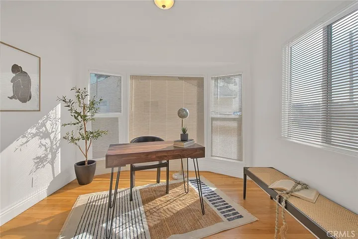 Living room staged as office space