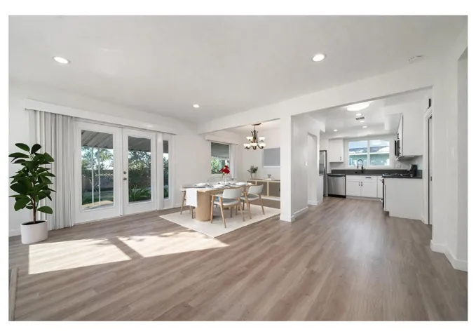 open concept to kitchen and dining