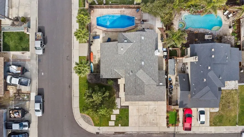 Drone / aerial view of a pool