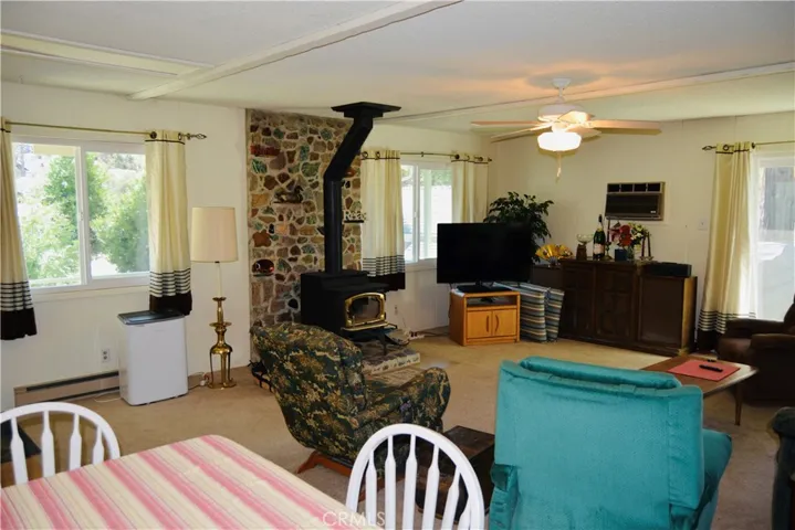 wood stove in main level living room