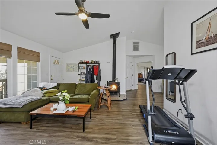 Living area also has a woodstove for cozy evenings at home.