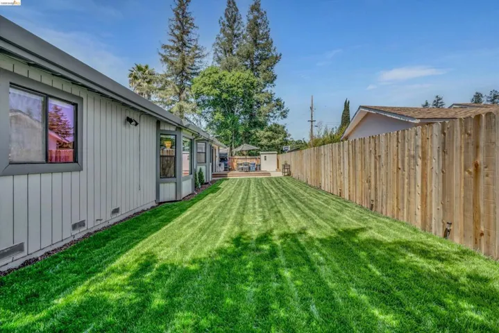 Fenced backyard with a deck