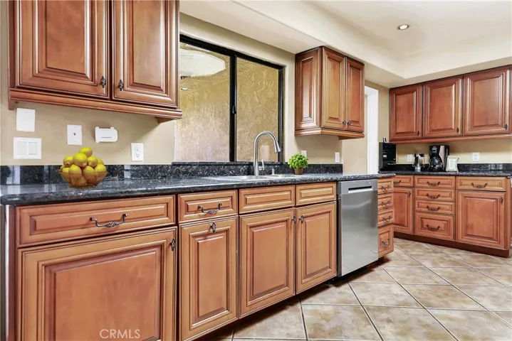 Kitchen with view of pool