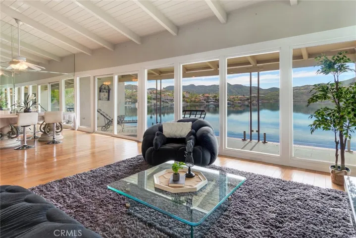Family room overlooking expansive balcony