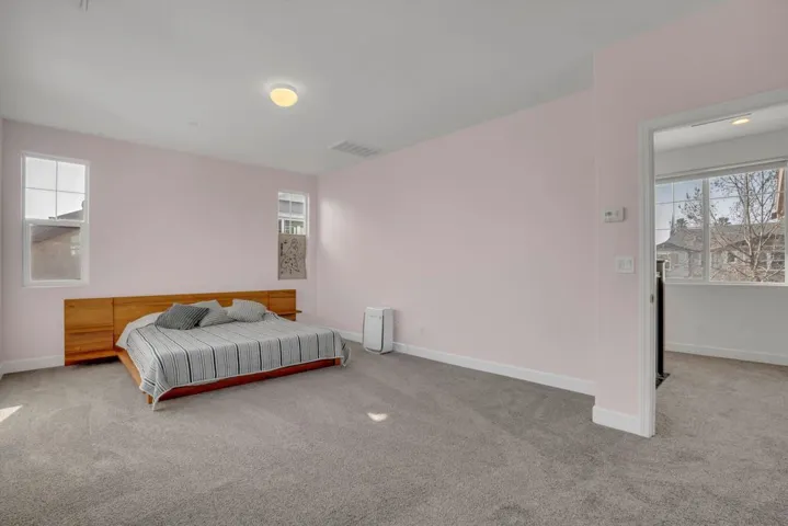 Bedroom with multiple windows and carpet